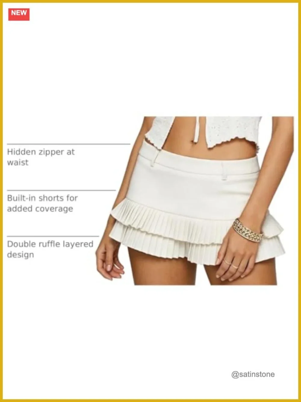 Women's Mini Skirt Low Rise Double Ruffle Pleated Built-in Shorts Skort